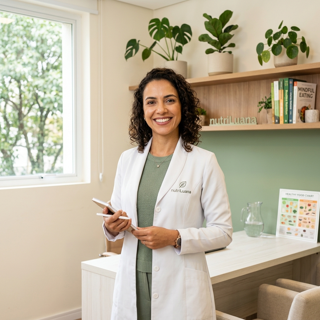 Dra. Camila Oliveira — Nutricionista sorrindo em seu consultório